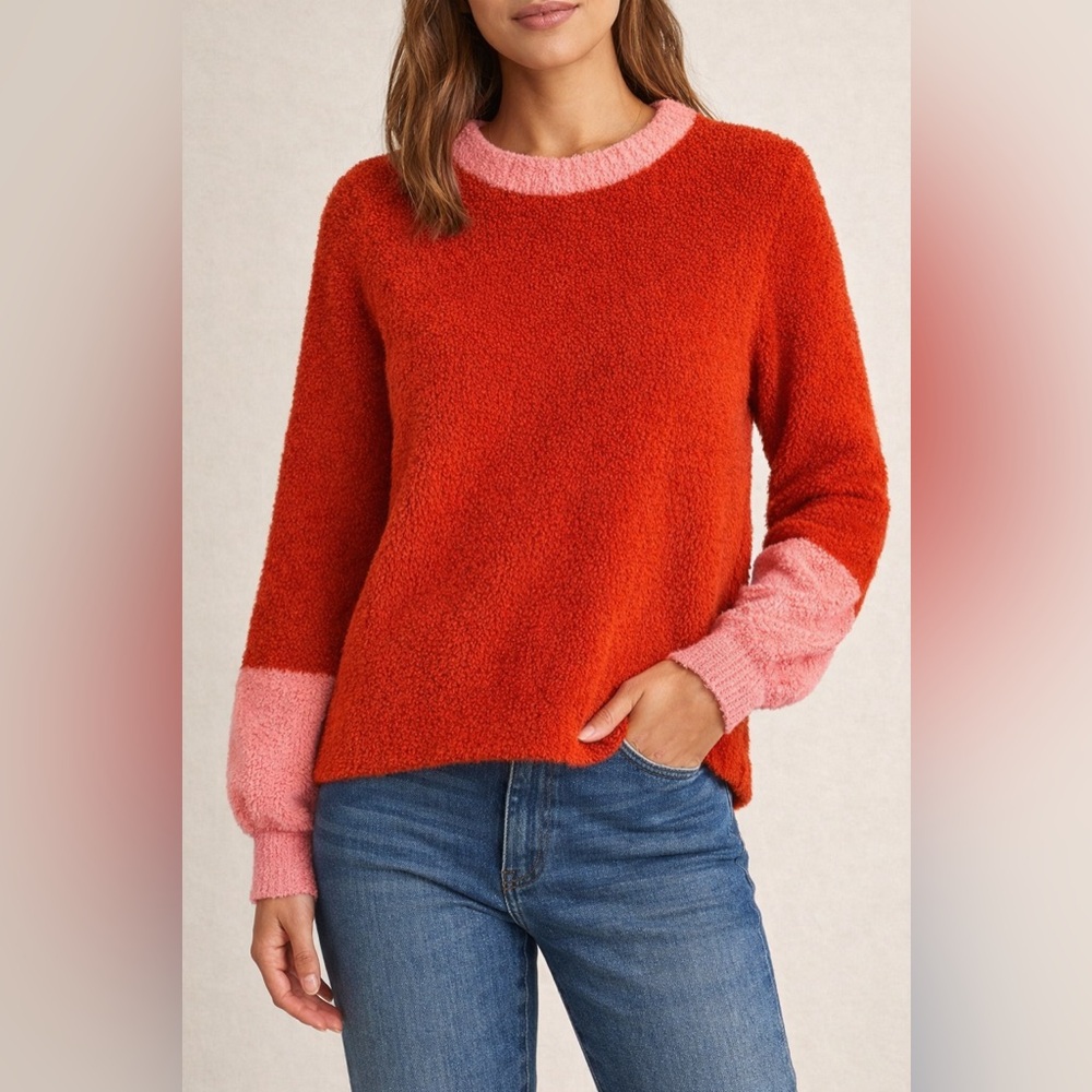LC Lauren Conrad Colorblock Fuzzy Sweater Pink & Red | Size Small